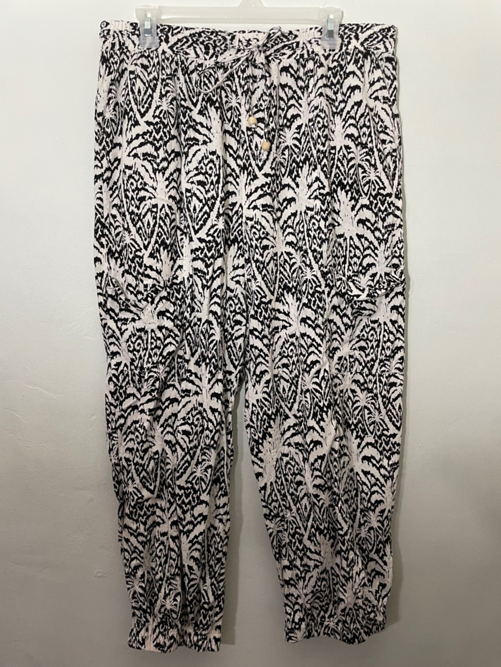 Panama Jack Black & White Patterned Linen Jogger Pants XL